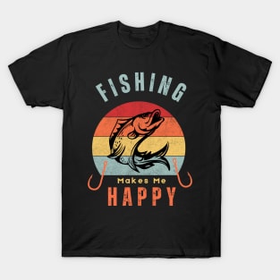 Fishing Makes Me Happy - Retro Style T-Shirt